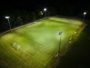 New Sports Lighting on Soccer Fields at Bee Creek Soccer Complex in Murray, KY at Night