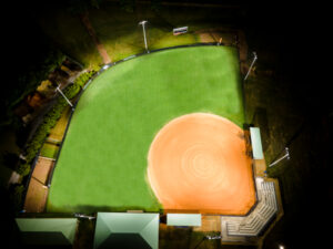 New Sports Lighting on Softball Diamond in Alabama at Night