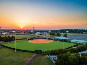 New Sports Lighting on Softball Diamond in Alabama at Night