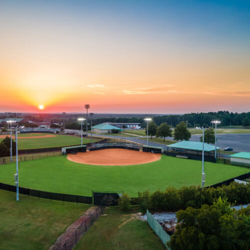 New Sports Lighting on Softball Diamond in Alabama at Night